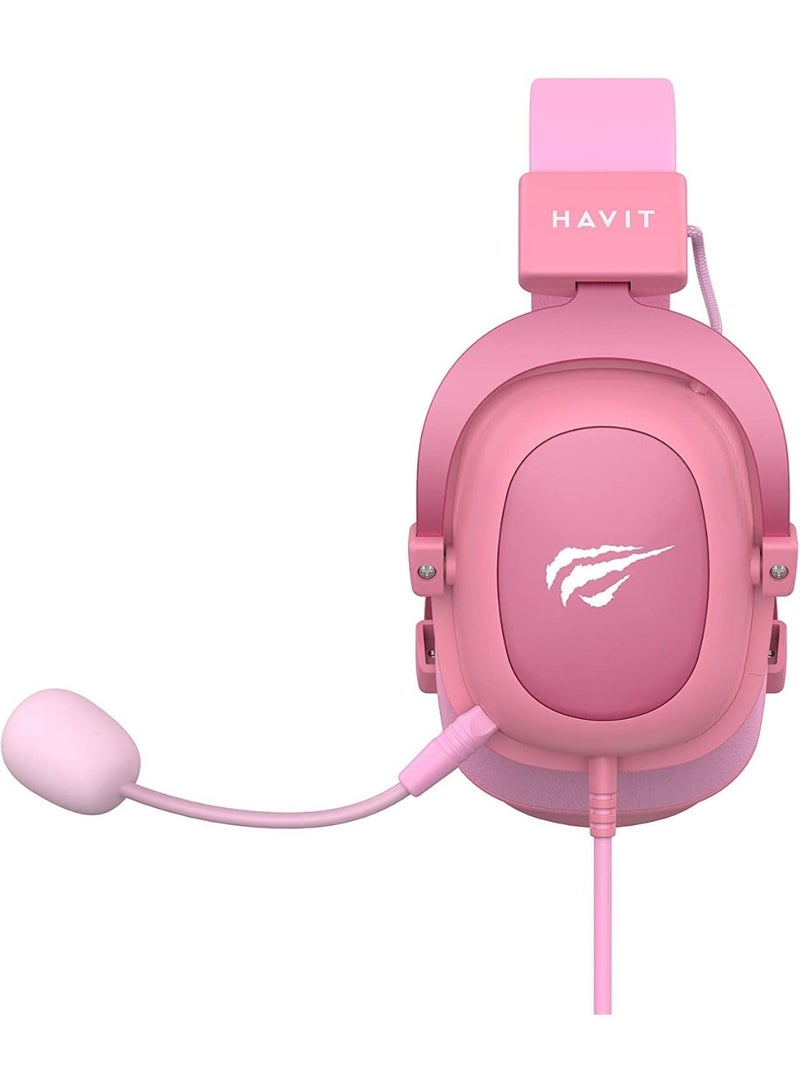 هافيت HAVIT H2002D 3.5mm Gaming Headset – Professional Over-Ear Gaming Headphones with 53mm Drivers, Detachable 360° Omnidirectional Microphone, Deep Bass Sound, Comfortable Protein Leather Ear Cushions, Adjustable Headband, Compatible with PC, Laptop, PS4, Xbox, and Mobile Devices-Pink - Image 3