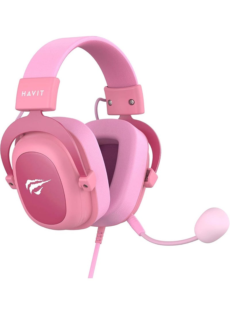 هافيت HAVIT H2002D 3.5mm Gaming Headset – Professional Over-Ear Gaming Headphones with 53mm Drivers, Detachable 360° Omnidirectional Microphone, Deep Bass Sound, Comfortable Protein Leather Ear Cushions, Adjustable Headband, Compatible with PC, Laptop, PS4, Xbox, and Mobile Devices-Pink - Image 4
