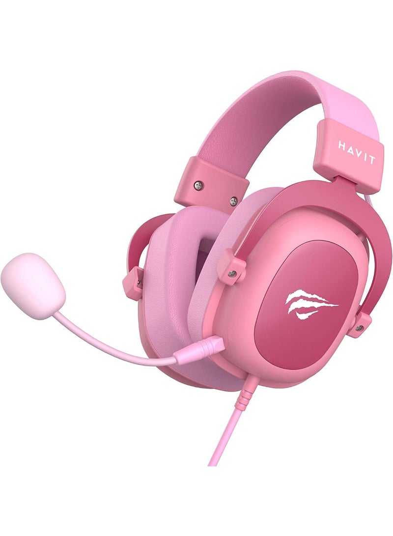 هافيت HAVIT H2002D 3.5mm Gaming Headset – Professional Over-Ear Gaming Headphones with 53mm Drivers, Detachable 360° Omnidirectional Microphone, Deep Bass Sound, Comfortable Protein Leather Ear Cushions, Adjustable Headband, Compatible with PC, Laptop, PS4, Xbox, and Mobile Devices-Pink - Image 5