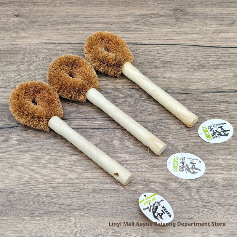 Coconut Coir Brush with Wooden Handle for Kitchen Cleaning - Image 1