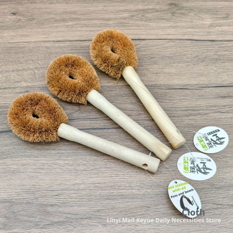 Coconut Coir Brush with Wooden Handle for Kitchen Cleaning - Image 2