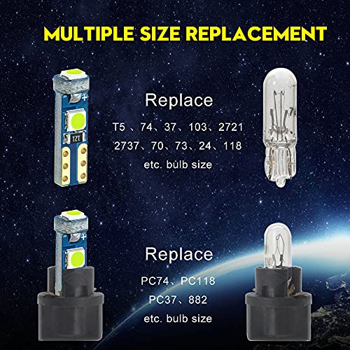 DODOFUN Ice Blue T5 37 74 LED Bulb with Twist Lock Socket PC74 PC37 Dashboard Instrument Panel Gauge Cluster Light Pack of 10 - Image 4