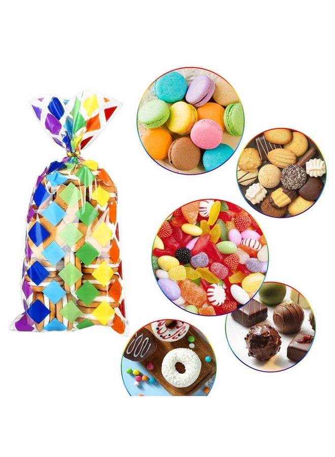 Kesote Rainbow Cellophane Treat Bags 100 Pieces Printed Plastic Gift Goodie Candy Treat Bags With Ties For Summer Kids Birthday Party Favor Supplies - Image 4