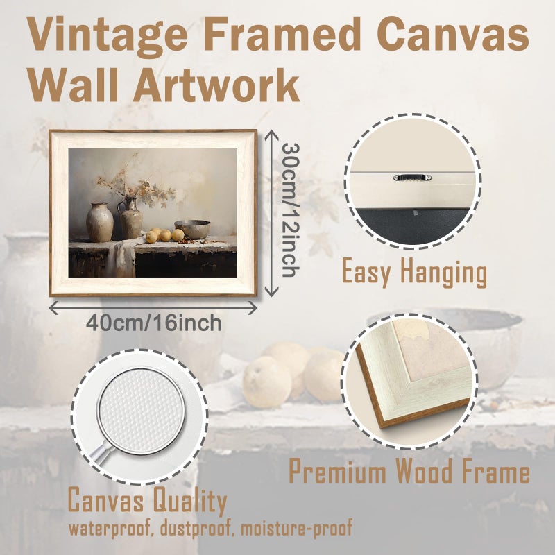 ASTRDECOR Framed Kitchen Wall Art Prints, Rustic Kitchen Farmhouse Wall Decor Living Room, Vintage Jars Still Life Oil Painting Dining Room Wall Decor, Fruits Botanical Canvas Wall Art-12''x 16'' - Image 2