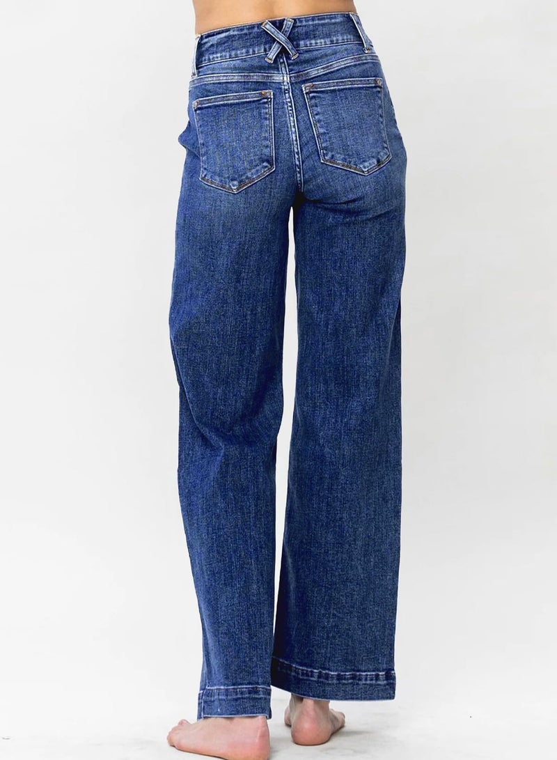 Astylish Wide Leg Jeans for Women High Waisted Straight Leg Stretchy Mom Denim Pants with Trendy Fashion Slanted Pockets Jean Trousers Size 8 Sail Blue - Image 4
