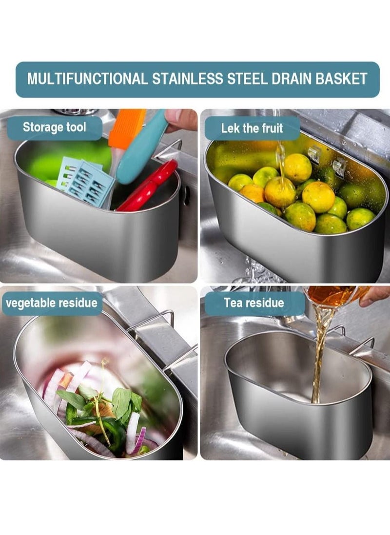 SYOSI Stainless Steel Sink Drain Strainer Basket Multifunctional Hanging Sink Strainer Colander Drain Basket for Filter Kitchen Waste and Wash Vegetables Fruits Silver  - Image 2