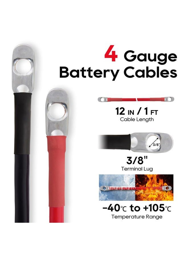 TOPDC 4 AWG Battery Cable 4AWG 12-Inch Battery Inverter Cables Set All Copper Conductor Wire with 3/8" Ring Terminals (4 AWG x 12 Inches) for Car, Truck, RV, Solar - Image 2
