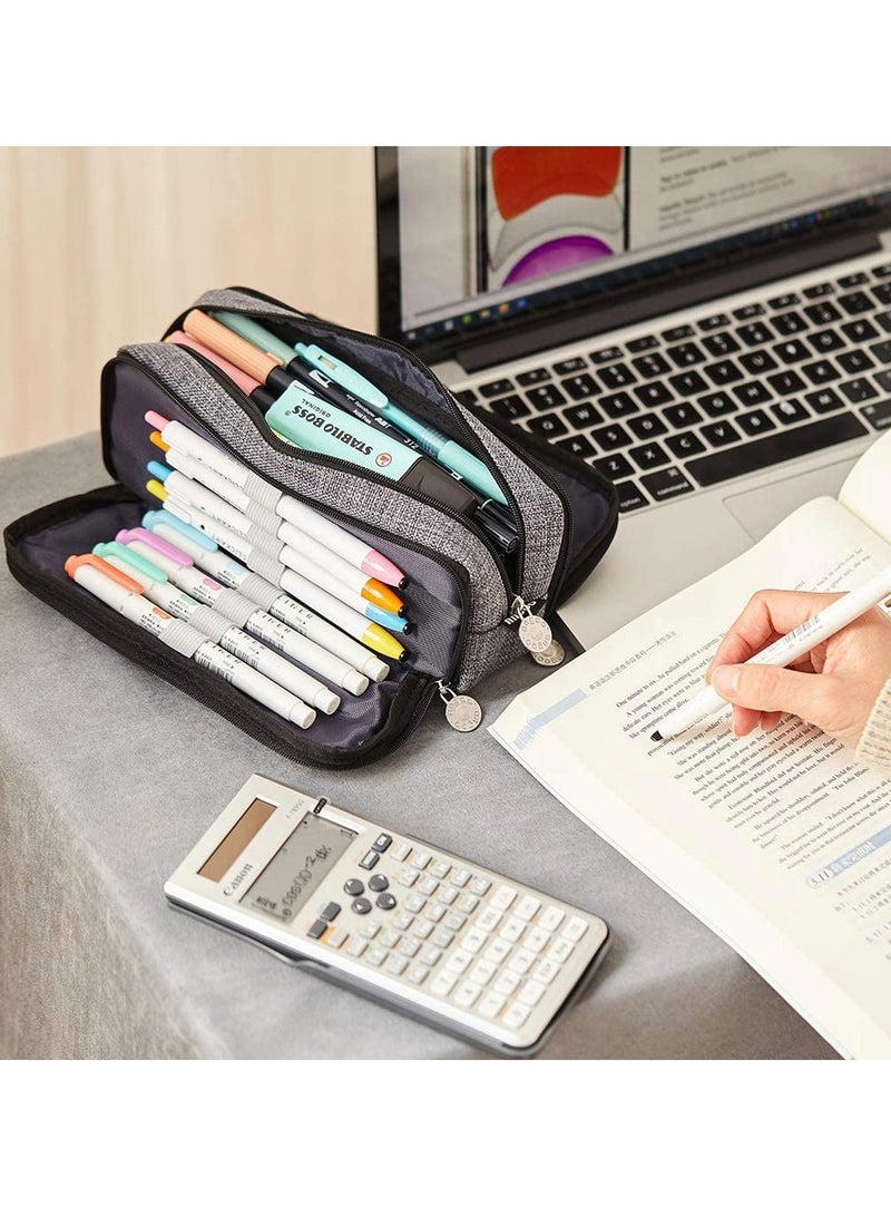 Excefore Large Pencil Case Big Capacity 3 Compartments Canvas Pencil Pouch for Teen Boys Girls School Students - Image 5