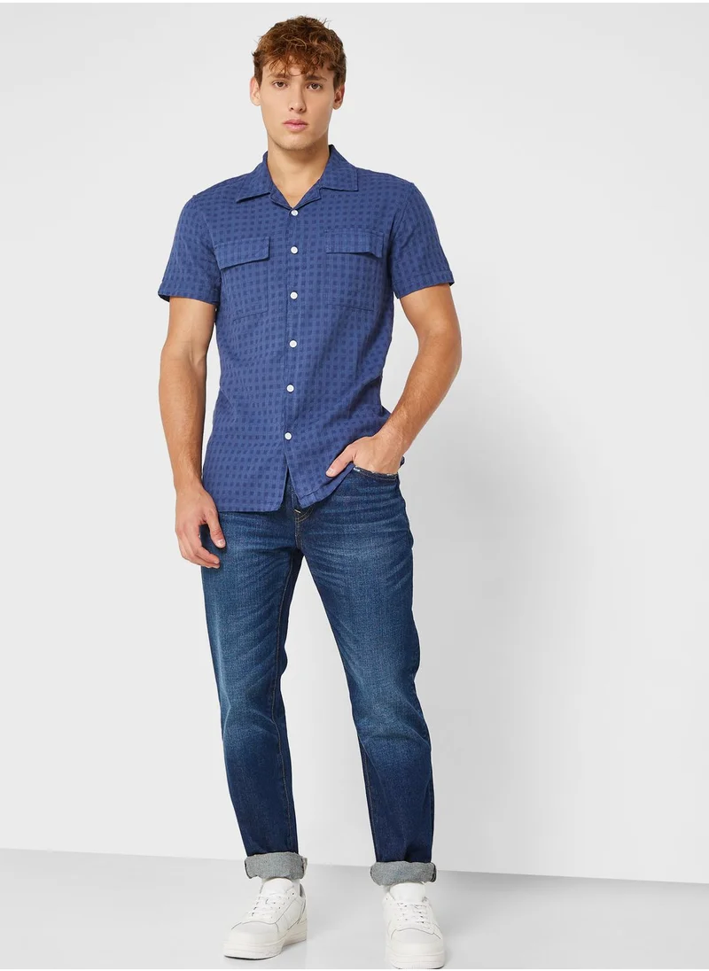 سفنتي فايف Short Sleeve Indigo Check Shirt