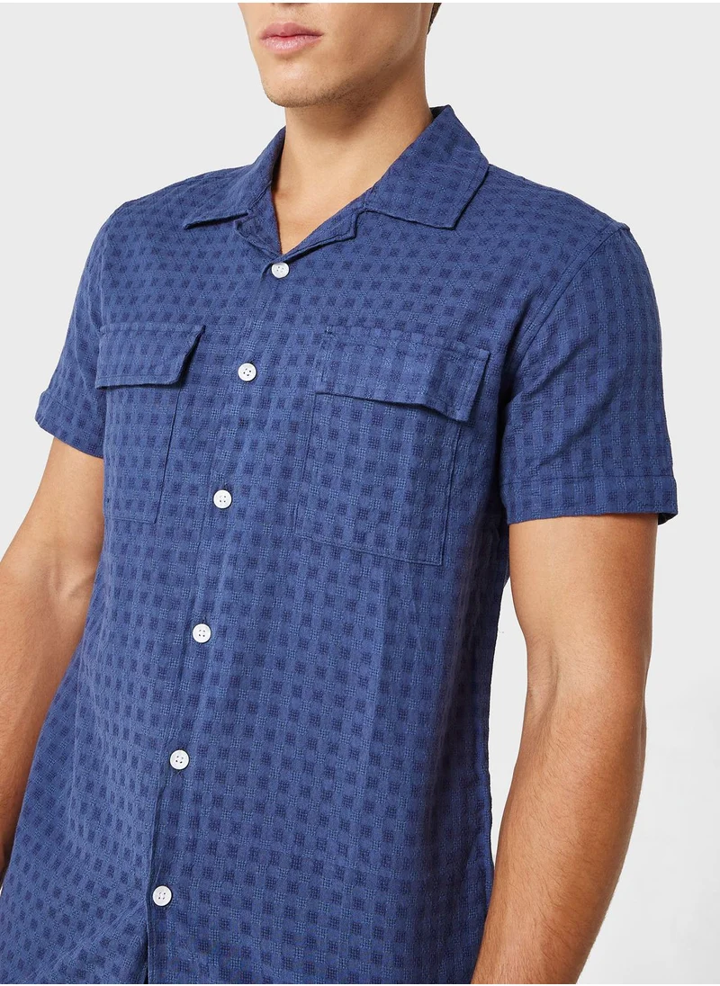 سفنتي فايف Short Sleeve Indigo Check Shirt