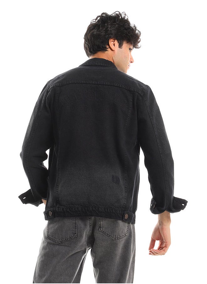 WHITE RABBIT - Ripped Left Shoulder Ribbed Detail Denim Jacket - Black - Image 1