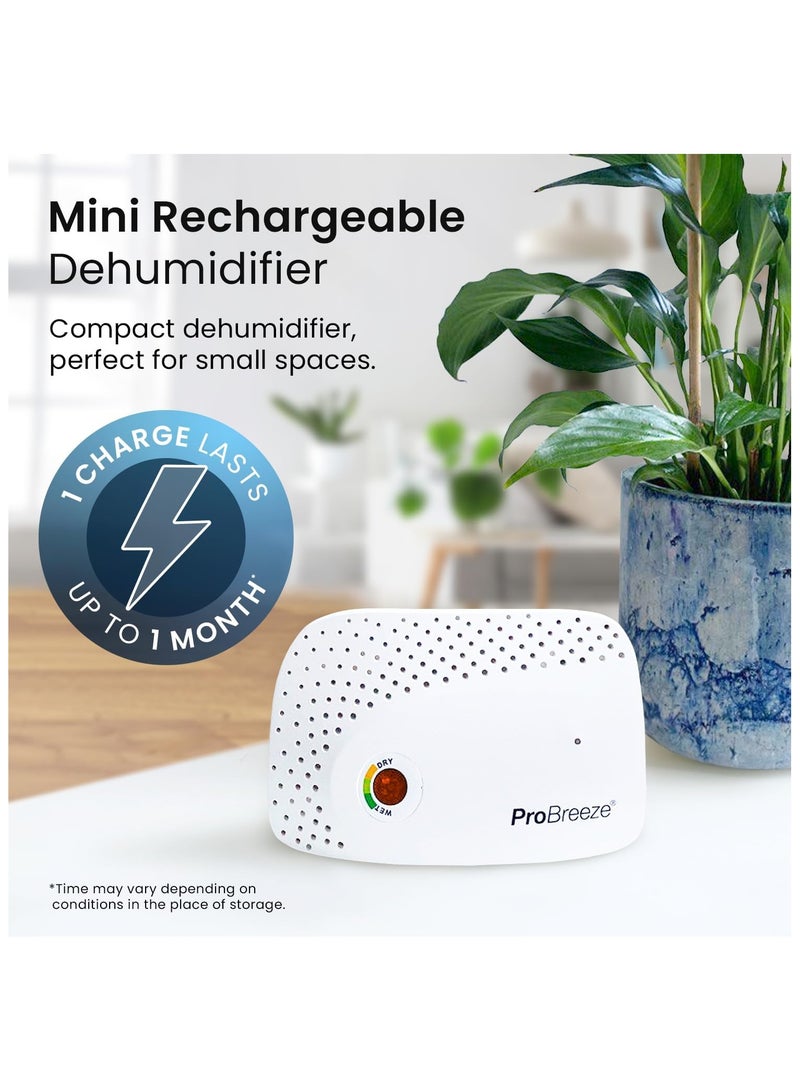 برو_بريز مزيل الرطوبة Pro Breeze Mini القابل لإعادة الشحن لامتصاص الرطوبة في المساحات الصغيرة بدون بطاريات، مزيل رطوبة لاسلكي لخزانة الملابس والحمام والأدراج والسيارة والمزيد - Image 2