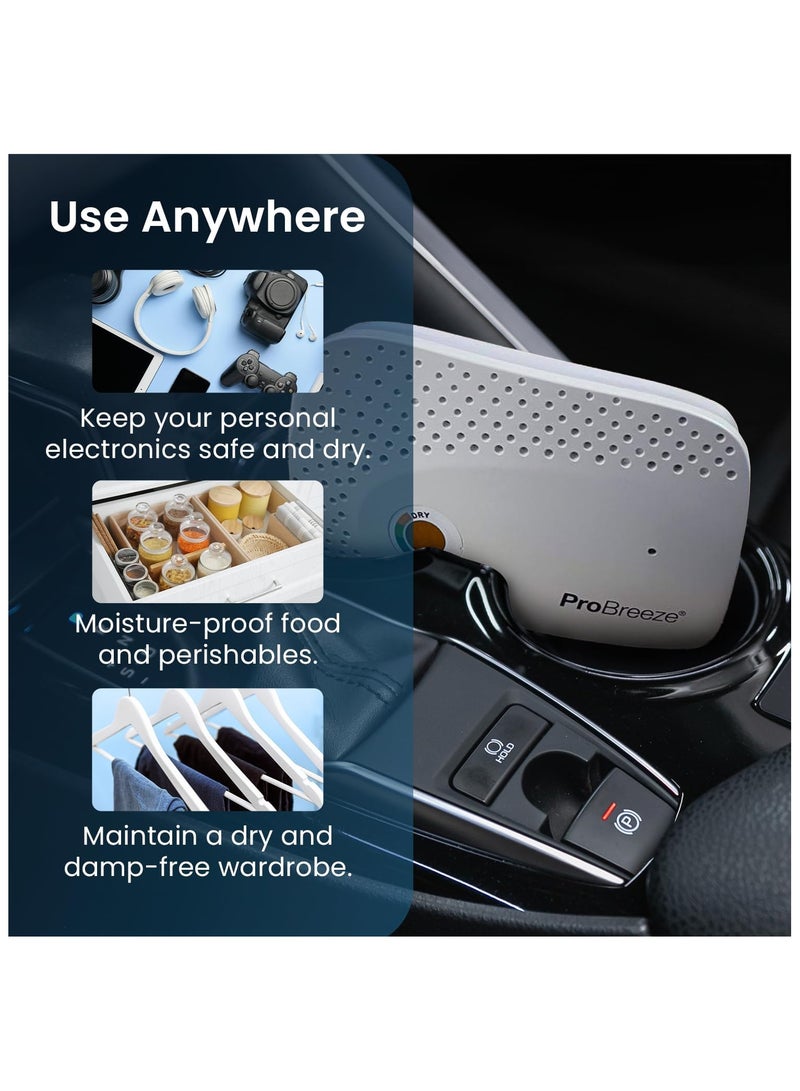 برو_بريز مزيل الرطوبة Pro Breeze Mini القابل لإعادة الشحن لامتصاص الرطوبة في المساحات الصغيرة بدون بطاريات، مزيل رطوبة لاسلكي لخزانة الملابس والحمام والأدراج والسيارة والمزيد - Image 5