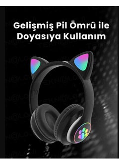 Qasul Wireless Cat Ear Headphones with Light, Over-Ear Microphone, Bluetooth Memory Card Slot, Kids Headphones  - Image 3