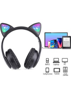 Qasul Wireless Cat Ear Headphones with Light, Over-Ear Microphone, Bluetooth Memory Card Slot, Kids Headphones  - Image 2