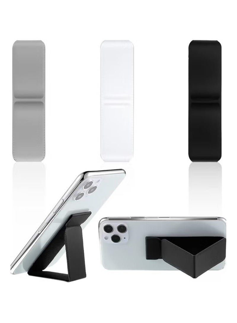 3-Piece Phone Finger Grip Holder for iPhone & Android – Telescopic Foldable Strap Bracket with Adhesive, Vertical & Horizontal Stand – Black, White, Light Gray  - Image 1