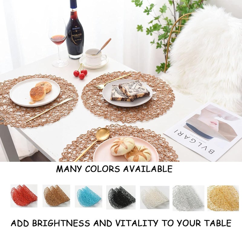IcosaMro Brown Round Placemats Set of 6 for Dining Table 15 Inch Paper Woven Boho Decorative Circle Place Mat for Wedding Christmas Thanksgiving Day Holiday Dinner Light Coffee Brown - Image 5
