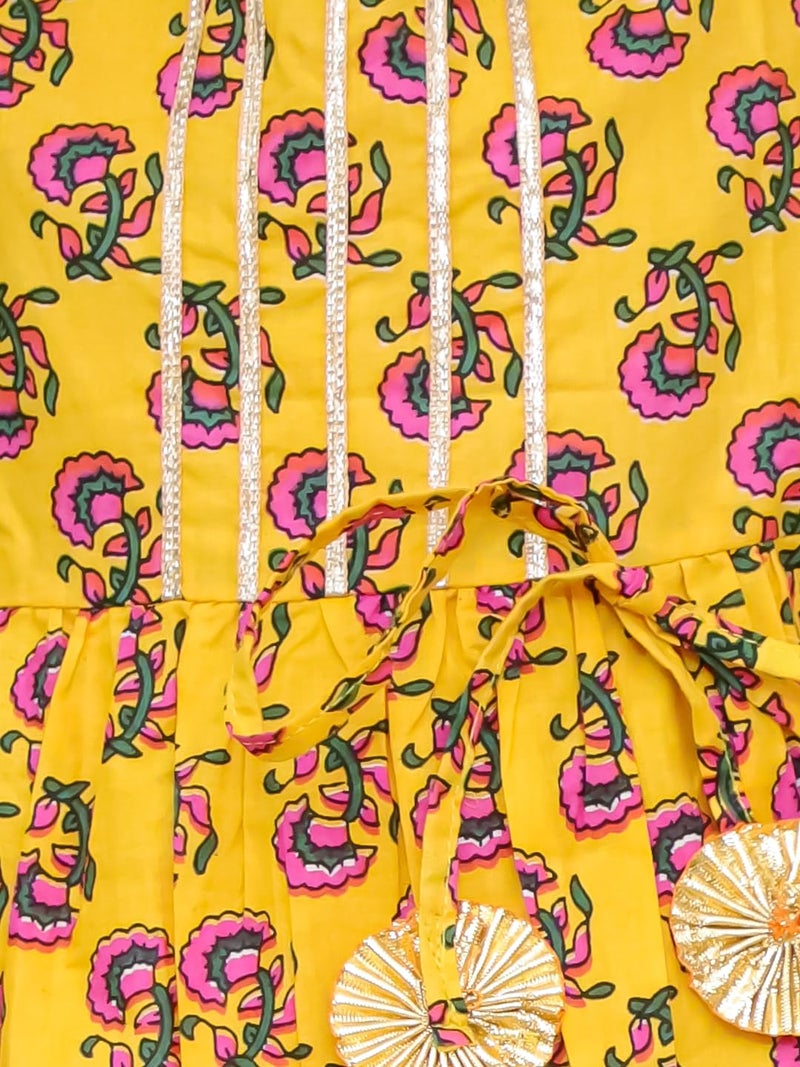 superminis Cotton Blend Baby Girls Printed Frock Style Kurti With Dhoti Style Salwar Ethnic Clothing Set (Yellow, 5-6 Years) - Image 4