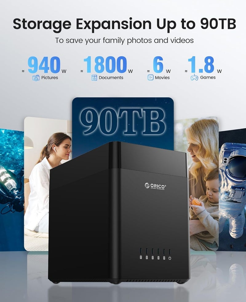 Orico 5 Bay 3.5 Inch Hard Drive Enclosure USB C to SATA Magnetic Tool-Free External HDD Enclosure with 12V/6.5A Power Adapter for Family Storage Expansion Up to 90TB(5x18) - DS500C3 - Image 3
