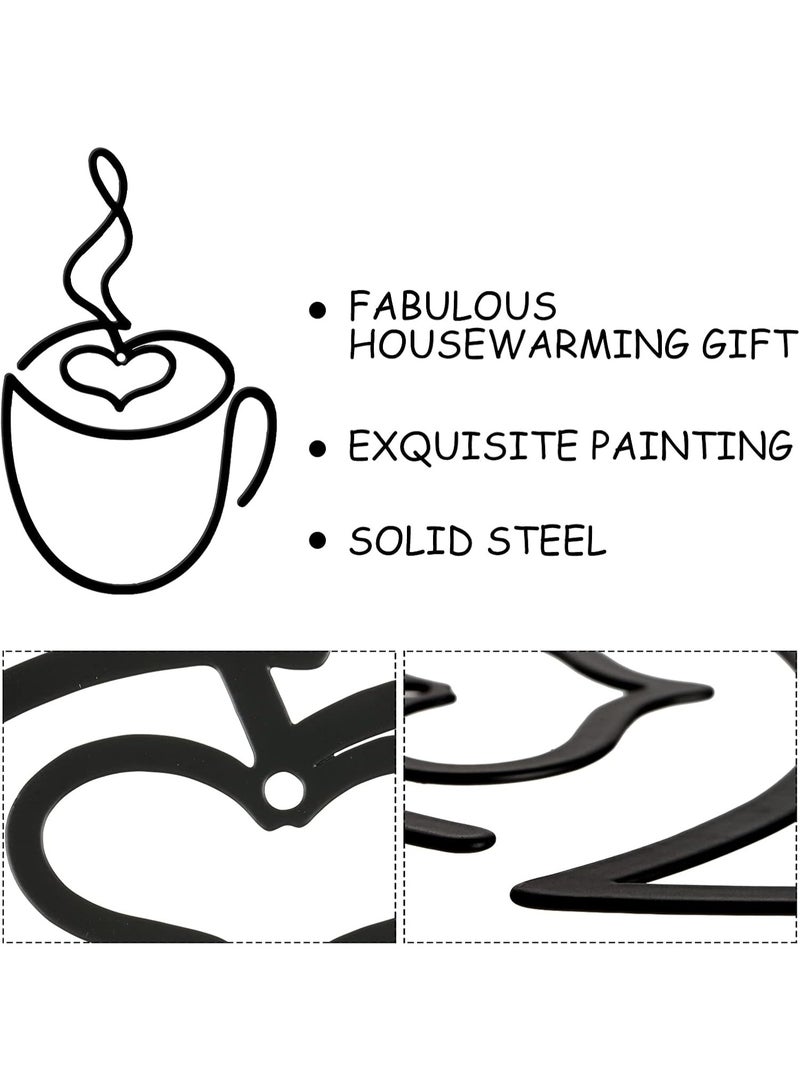 3pcs Modern Black Metal Coffee Cup Wall Art, Graphic Pattern Sculpture, Cultural Theme Wall Mount Decor for Living Room, Restaurant Background, Indoor Use - Luxurious Iron Art Wall Hanging - Image 2