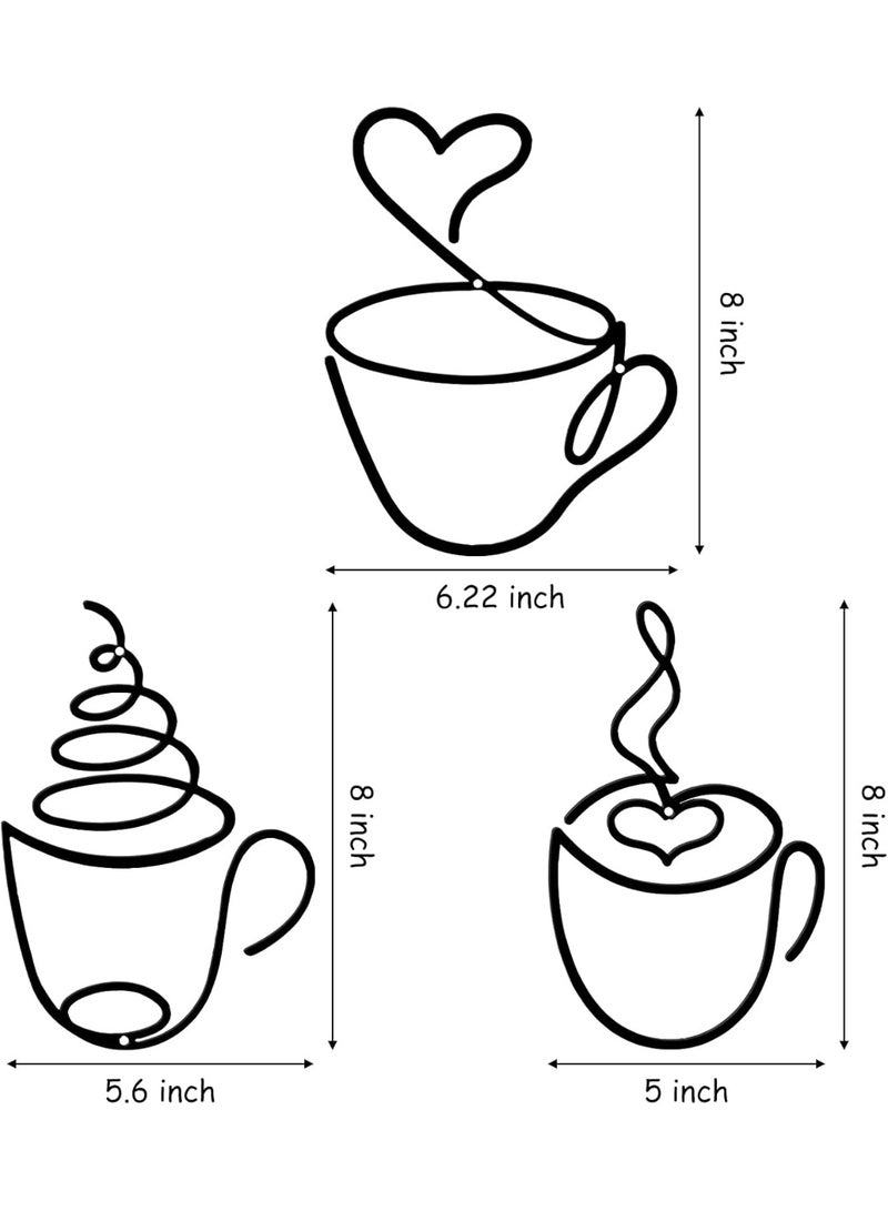 3pcs Modern Black Metal Coffee Cup Wall Art, Graphic Pattern Sculpture, Cultural Theme Wall Mount Decor for Living Room, Restaurant Background, Indoor Use - Luxurious Iron Art Wall Hanging - Image 3