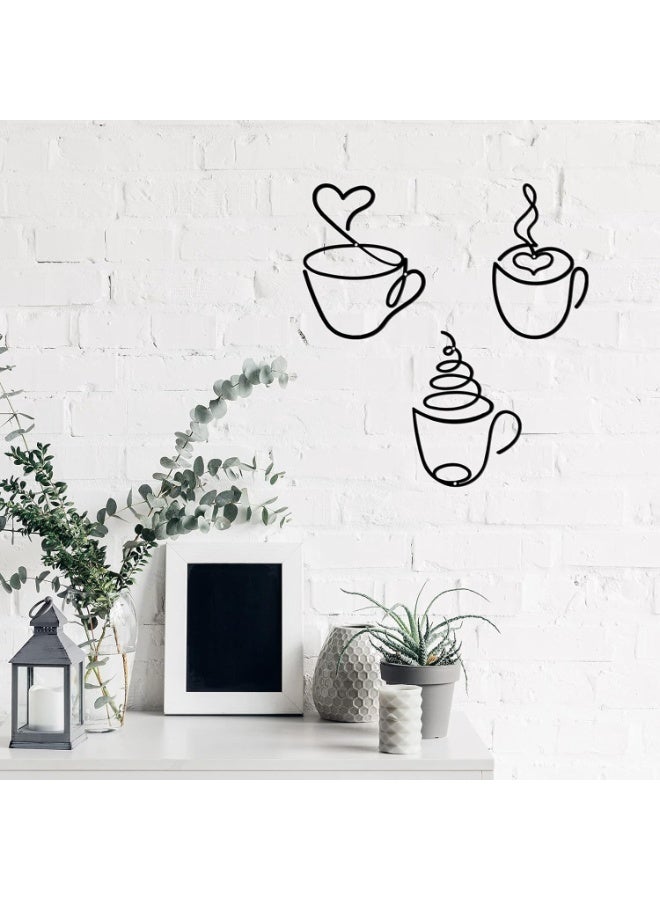 3pcs Modern Black Metal Coffee Cup Wall Art, Graphic Pattern Sculpture, Cultural Theme Wall Mount Decor for Living Room, Restaurant Background, Indoor Use - Luxurious Iron Art Wall Hanging - Image 4