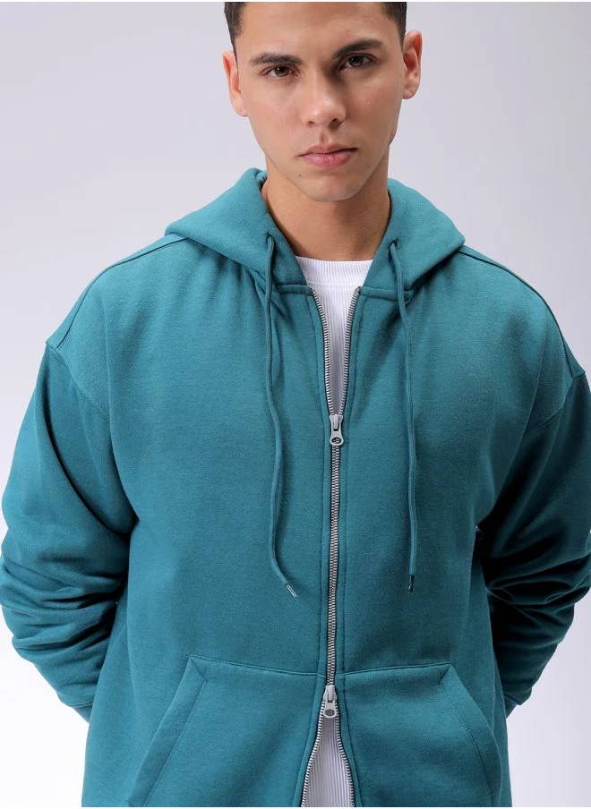 شركة المرآب الهندية Men Relaxed Fit Solid Front Open Hooded Sweatshirt