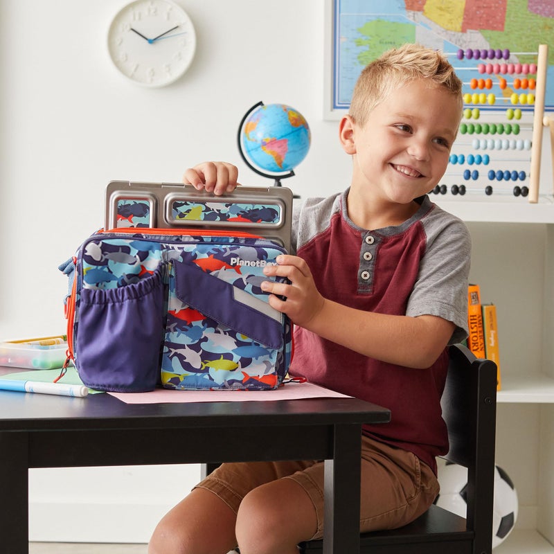 PlanetBox Rover Stainless Steel Bento Box Style Lunch Box Kit for Kids with 5 Compartments, Camo Shark Edition includes Insulated Lunch Bag, Leakproof Food Containers and Matching Magnets - Image 3