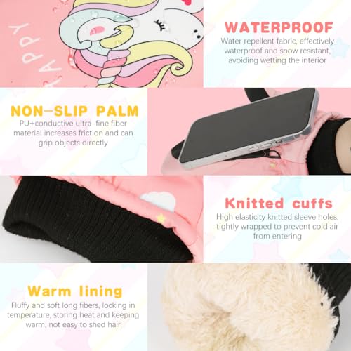 PATPAT® Cartoon Unicorn Printed Kids Hand Gloves for Winter for Girls Aged 7-14, Touch Screen Finger Anti-Slip Design, Ski Gloves, Bike Gloves Windproof Waterproof Warm Riding Winter Gloves - Image 3