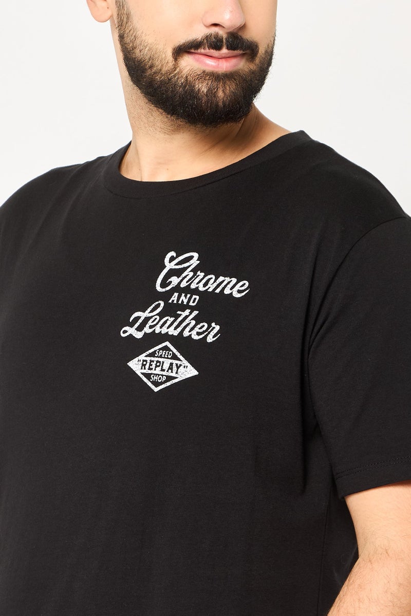 Replay Men Crew Neck Short Sleeve Graphic Print T-Shirt, Black - Image 3