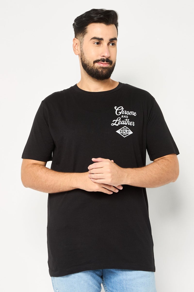 Replay Men Crew Neck Short Sleeve Graphic Print T-Shirt, Black - Image 1