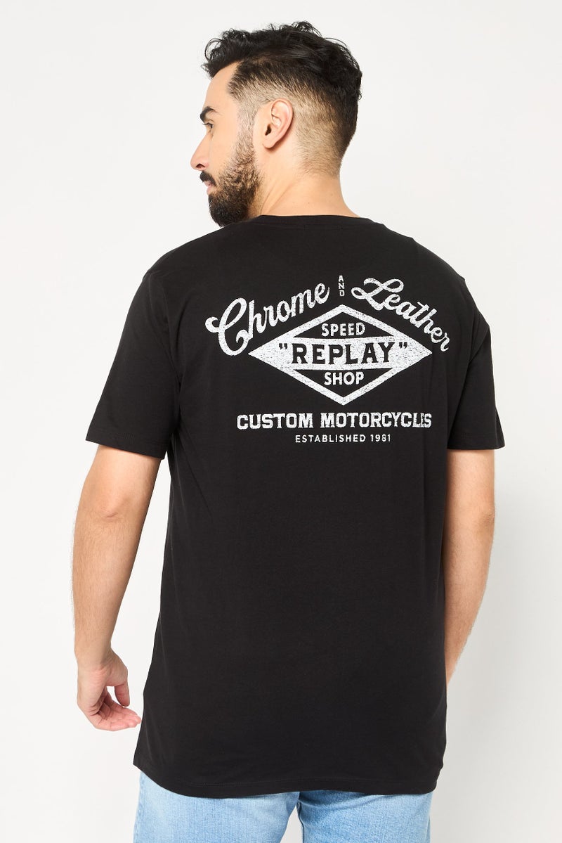 Replay Men Crew Neck Short Sleeve Graphic Print T-Shirt, Black - Image 4