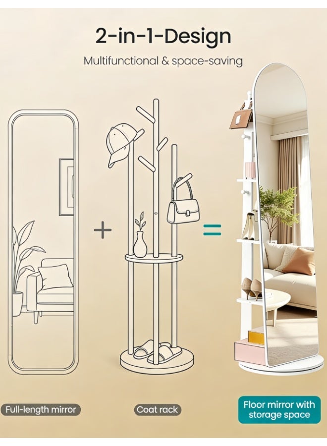 Full Length Mirror with Stand,Coat Rack with Mirror,Solid Wood Floor Mirror,Swivel Mirror for Bedroom, Living Room, Cloakroom (CSJ168B) - Image 2