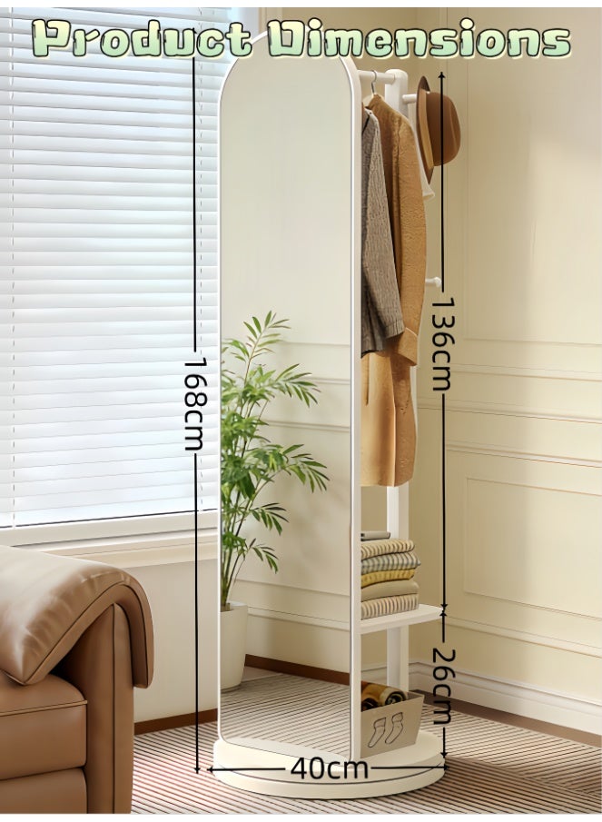 Full Length Mirror with Stand,Coat Rack with Mirror,Solid Wood Floor Mirror,Swivel Mirror for Bedroom, Living Room, Cloakroom (CSJ168B) - Image 3