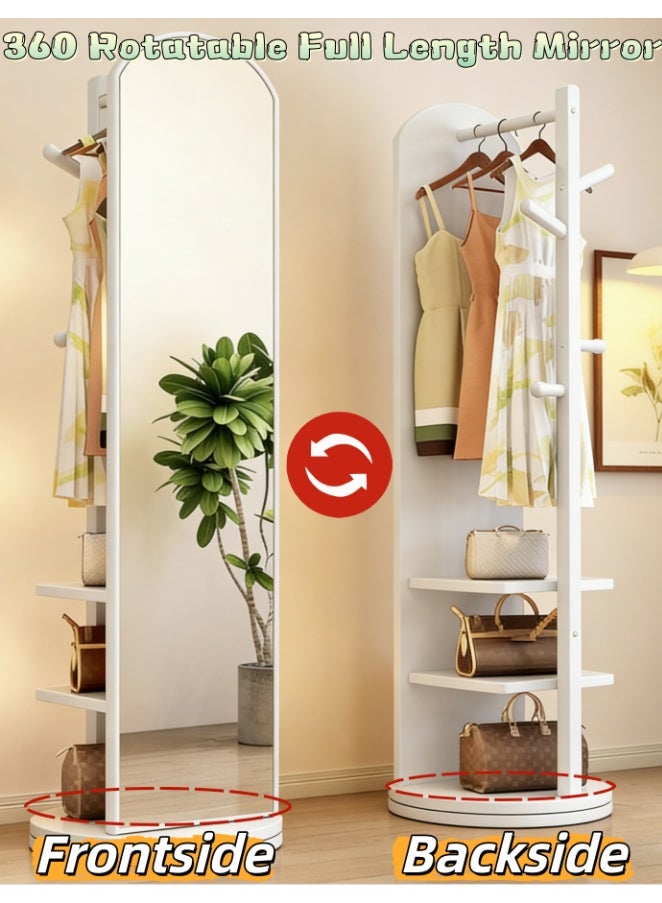 Full Length Mirror with Stand,Coat Rack with Mirror,Solid Wood Floor Mirror,Swivel Mirror for Bedroom, Living Room, Cloakroom (CSJ168B) - Image 4