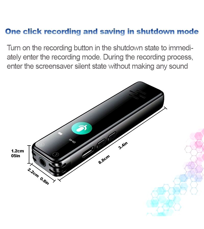 مسجل صوت رقمي محمول بسعة 64 جيجابايت مع تشغيل MP3، تقليل الضوضاء، USB Type-C، تسجيل تلقائي بالصوت، تكرار A-B، التحكم في السرعة، مسجل صغير للمحاضرات والمقابلات والبودكاست. - Image 1