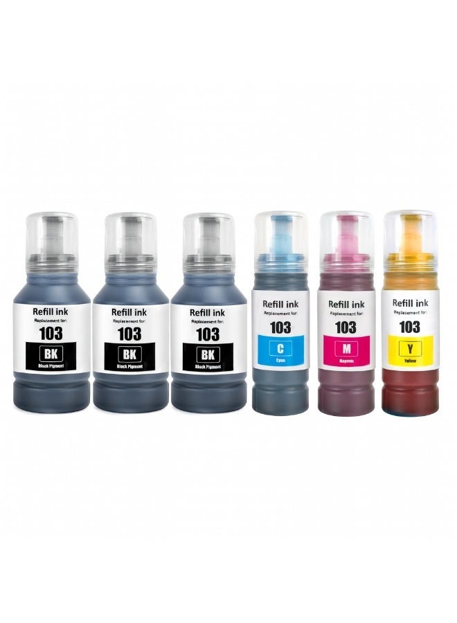 NexNova® ink 103 for Epson for EcoTank ink 6-Pack Combo Set (3*Black Cyan Magenta Yellow) for L3252 L1110‎ L3110 L3111 L3150 L3151‎ L3156 L3160 L5190‎ (3BK/C/M/Y) - Image 1