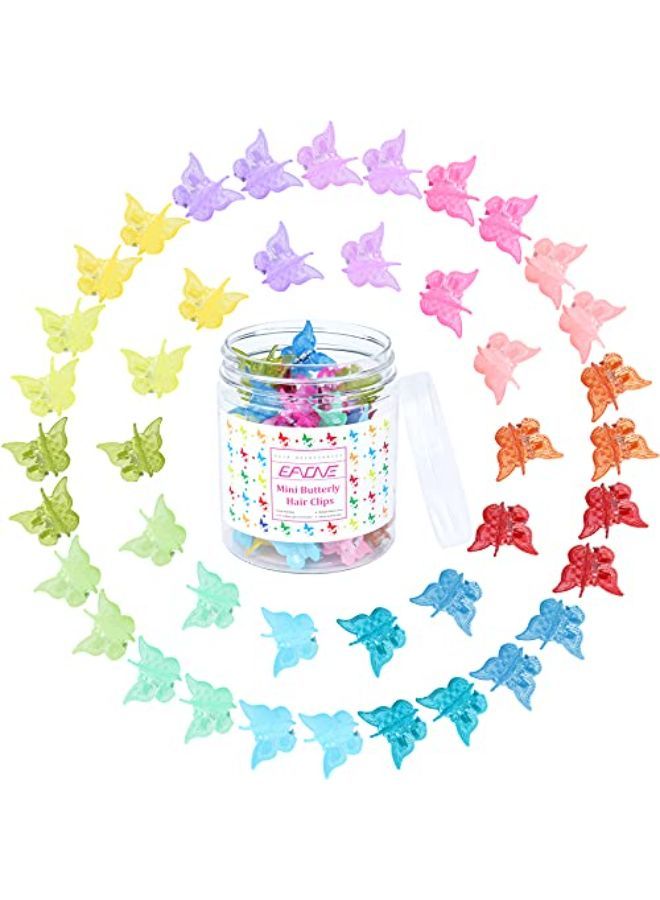 EAONE 50 قطعة مشابك شعر فراشة مشابك شعر باستيل مشابك صغيرة لطيفة إكسسوارات شعر لفتيات ونساء التسعينات مع علبة، ألوان هلامية لامعة - Image 1