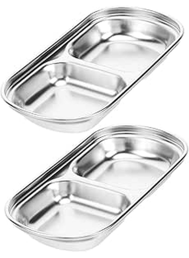 2 Piece Divided Dipping Sauce Plates With Smooth Edges And Stable Base For Home Kitchen Or Restaurant - Image 1