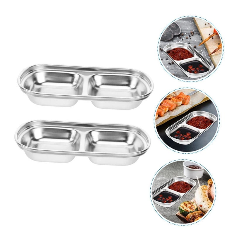 2 Piece Divided Dipping Sauce Plates With Smooth Edges And Stable Base For Home Kitchen Or Restaurant - Image 5