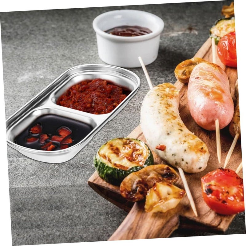 2 Piece Divided Dipping Sauce Plates With Smooth Edges And Stable Base For Home Kitchen Or Restaurant - Image 4