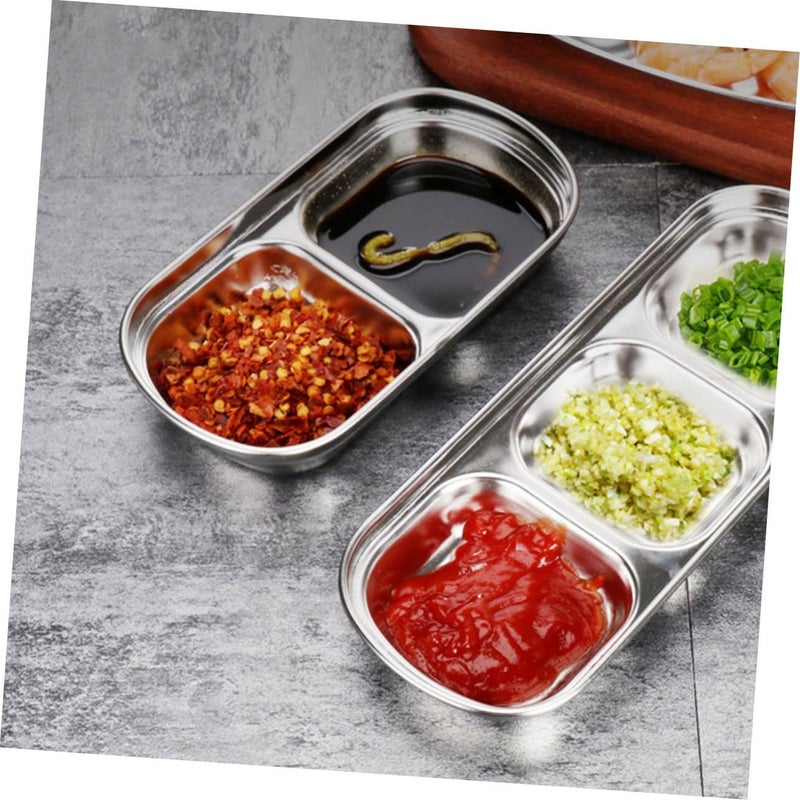 2 Piece Divided Dipping Sauce Plates With Smooth Edges And Stable Base For Home Kitchen Or Restaurant - Image 3