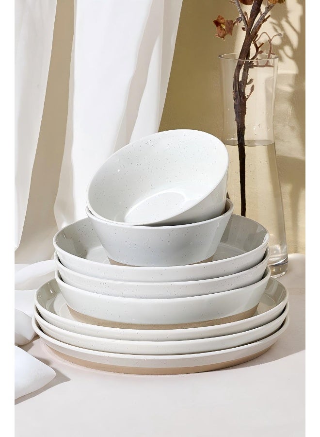 Famiware Saturn Series 18 Pieces Dinnerware Set, White with Rufous Edge - Image 3