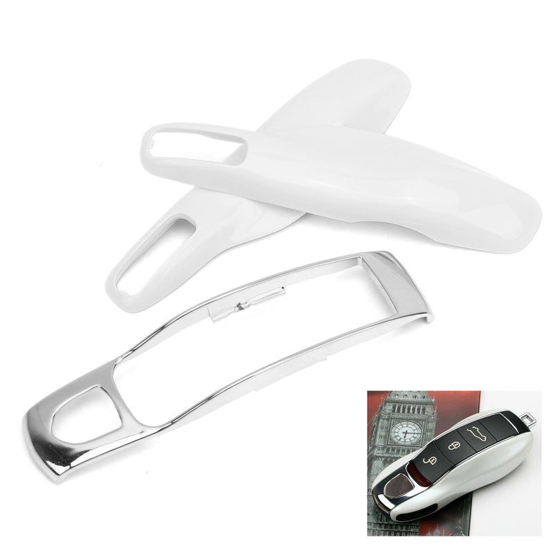 Car Remote Key Fob Case Trim Protective Cover Fit for 911/Panamera Macan Boxster(Black Silver ) Noir + Argent - Image 3