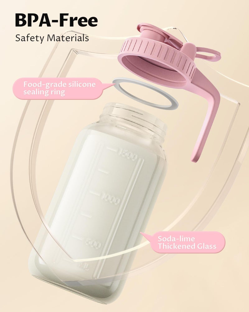 VA1KENE 64oz Glass Breast Milk Pitcher with Lid â€“ Leak-Proof & Airtight Formula Breastmilk Pitcher, 1/2 Gallon Storage Container for Breastmilk, Formula, and Milk - Image 2