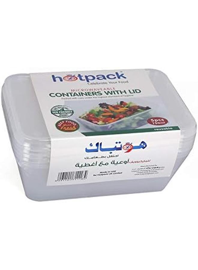 هوت باك حاوية قابلة للميكروويف مع غطاء مستطيل 750 مل 5 قطع - Image 3