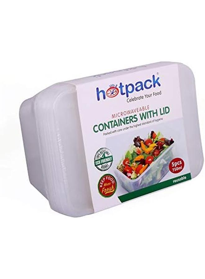 هوت باك حاوية قابلة للميكروويف مع غطاء مستطيل 750 مل 5 قطع - Image 4
