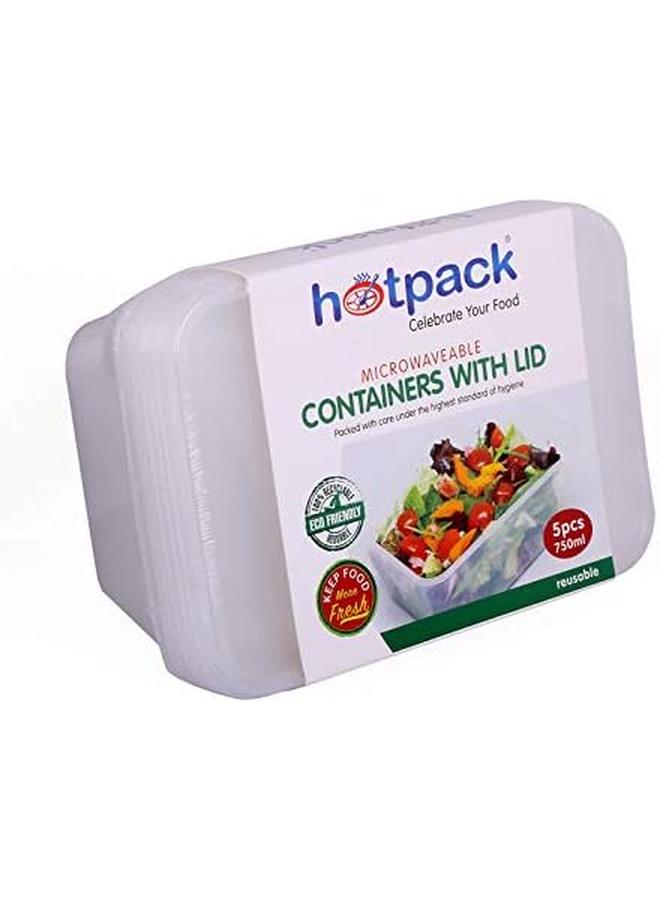 هوت باك حاوية قابلة للميكروويف مع غطاء مستطيل 750 مل 5 قطع - Image 2