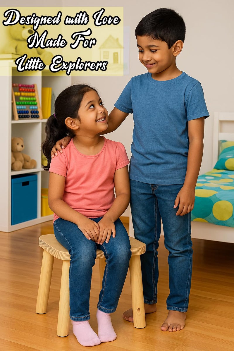 Kiddery Montessori Wooden Seat | Stool for Kids | Sturdy Sitting Bench | Eco-Friendly | Versatile | Assembled Four-Legged | Super Strong | Lightweight & Durable | Non-Toxic Paints | 2-8 Yrs | Natural - Image 2