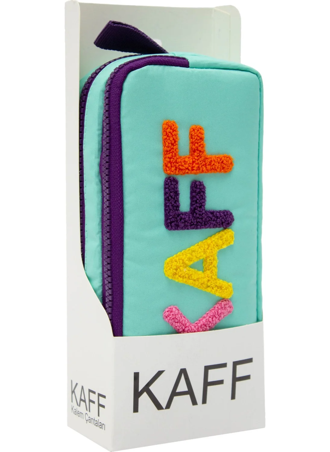 Kaff 01108 Mint Green Color Purple Zippered Waterproof Bondit Fabric Plush Printed Double Eyed Pen Holder